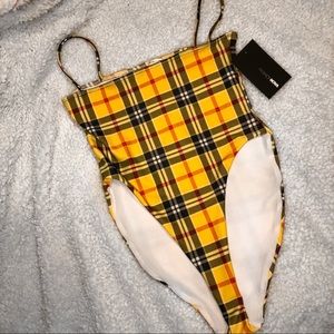 PLAID HIGH LEG ONE PIECE SWIMSUIT